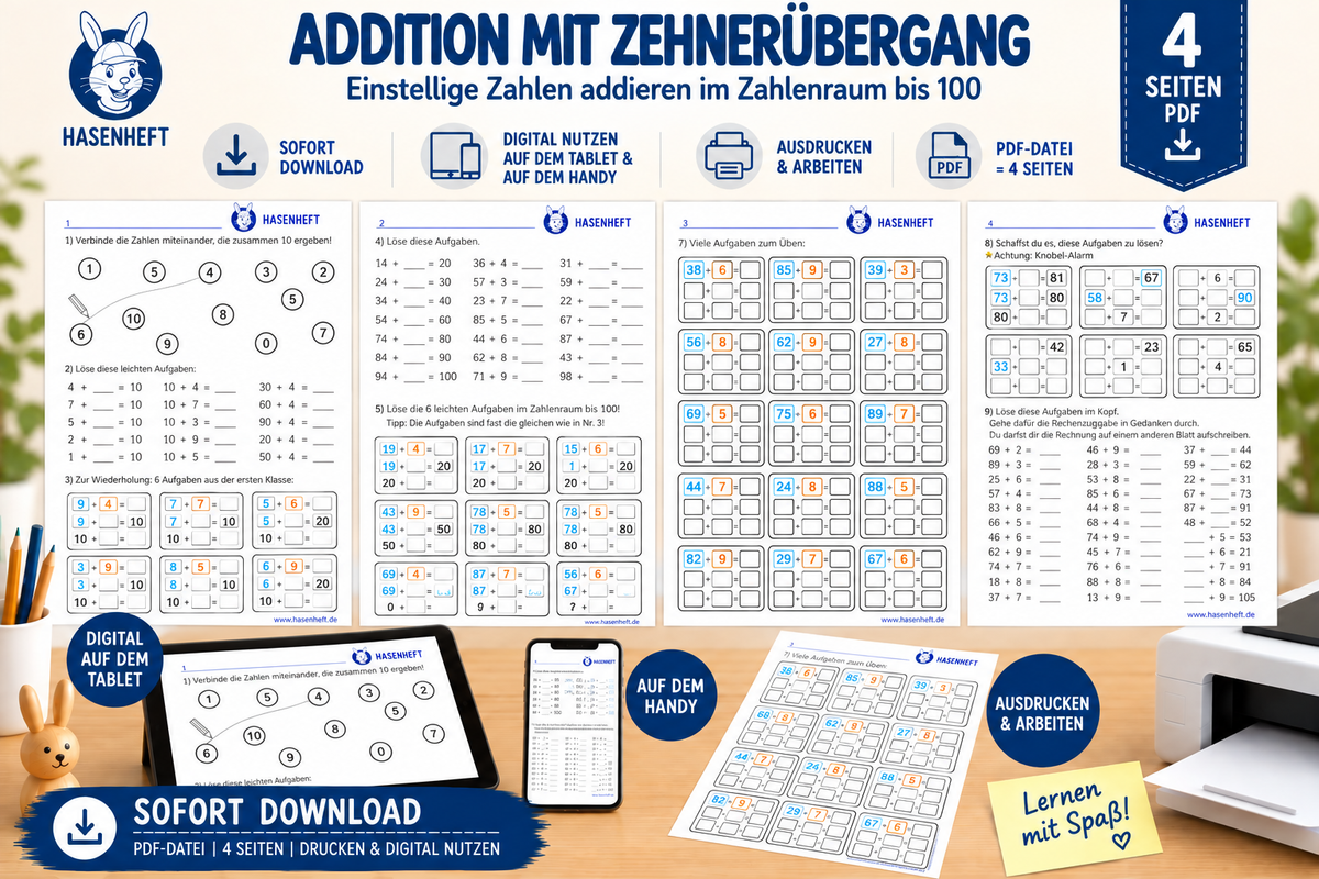 Addition mit Zehnerübergang bis 100